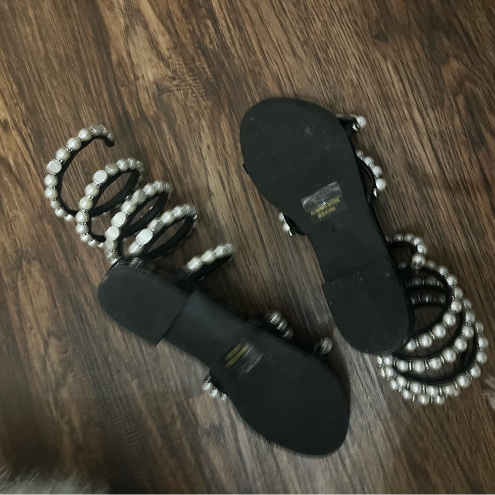 Black Sandals with Pearl Accents - Picture 2 of 3